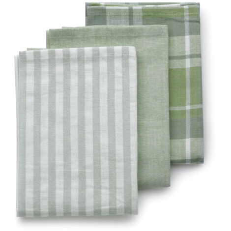 Kela Pasado lot de 3 torchons coton vert olive 65x45 cm (1/2)