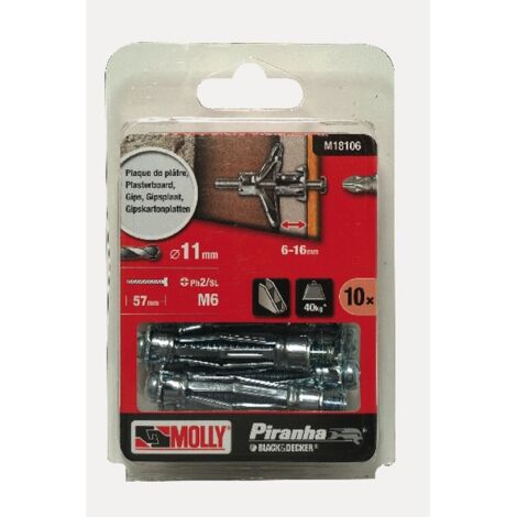 Chevilles métalliques à expansion 10 pièces Ø 6 x 50 mm – Vis M6 – Fixation solide pour plaques de plâtre – M18106 – Molly - M18106-XJ