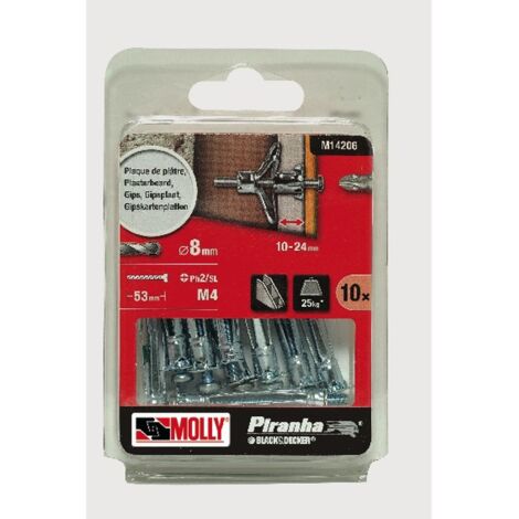 Chevilles métalliques à expansion 10 pièces Ø 4 x 46 mm – Charge 25 kg pour cloison sèche – M14206 – Molly - M14206-XJ