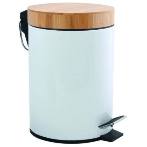 MSV - Poubelle Aza 3l blanche avec couvercle bambou (1/5)