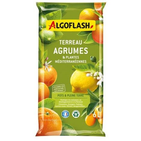 Terreau agrumes et plantes méditerranéennes 6 litres – Favorise croissance et floraison – Conforme Agriculture Biologique – Algoflash