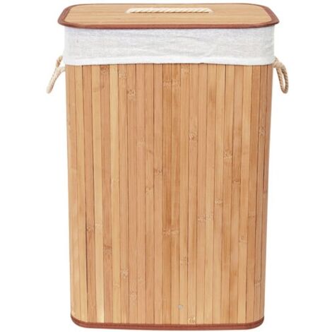 Les Tendances – Panier à linge en bambou naturel 45x35x60 cm – Housse amovible en polycoton – Poignées en corde – Résistance à l'humidité