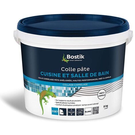 Bostik – Colle pour carrelage 8kg – Pâte pour carreaux jusqu'à 33x33cm – Mur intérieur pièces humides – Support neuf et carrelage standard
