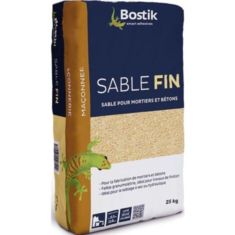 Bostik – Sable à maçonner fin 25kg – Granulométrie 0-2mm – Pour chantiers humides et béton armé – Sac de 25kg