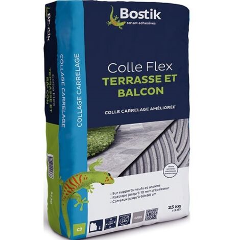 Bostik – Colle terrasses balcons gris 25kg – Pour béton armé et chantiers humides – Résistance à l'eau – Émissions A+