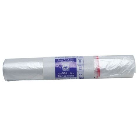 Lot de 30 sacs poubelle transparents 50L – Épaisseur 24 microns – Soudure à plat – Pour gestion efficace des déchets – Publi Embal - 24MPXTA5024