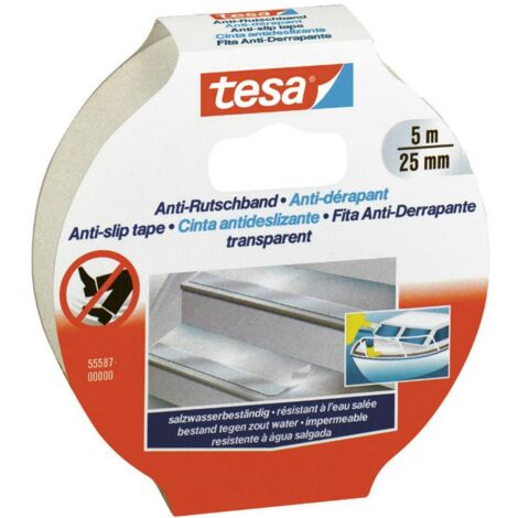 Tesa – Ruban adhésif antidérapant transparent 25 mm x 5 m – Résistant aux UV et à l'eau – Finition texturée pour excellent grip – Usage intérieur et extérieur