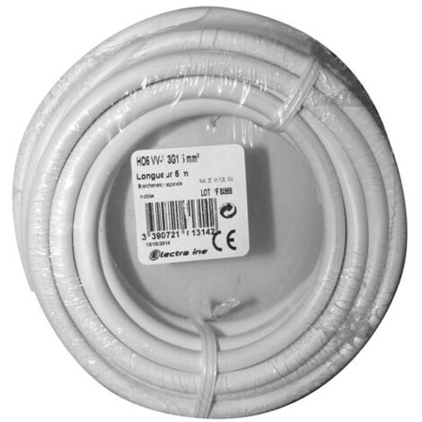 Electraline Câble HO5VVF blanc 5 mètres 3 x 1,5 mm²