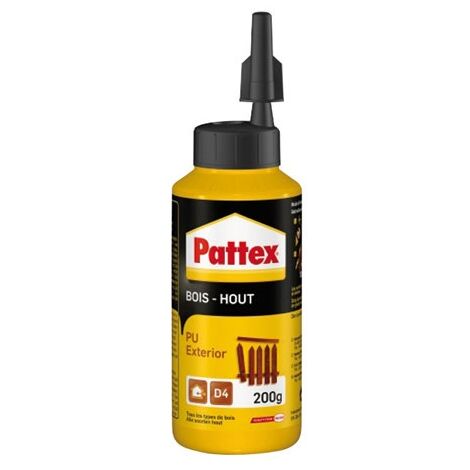 Pattex – Colle à bois polyuréthane 200g – Résistance à l'eau D4 – Pour bois dur et teck – Application facile avec pinceau ou spatule