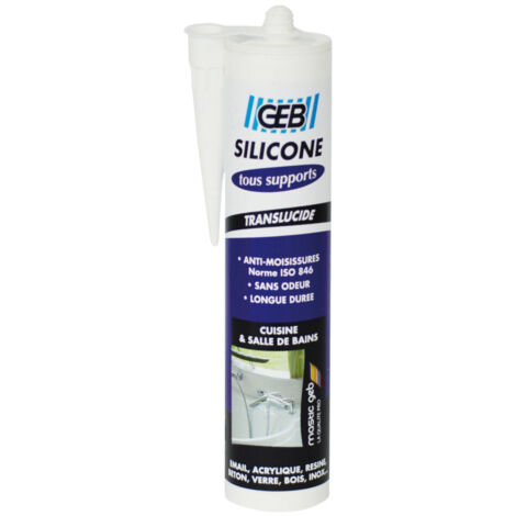 GEB - Mastic sanitaire silicone tous supports translucide 280ml