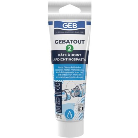 GEB – Mastic étanchéité pour circuits d'eau potable – Tube 125ml – S'utilise avec filasse pour raccords métalliques – Résistant à la vapeur