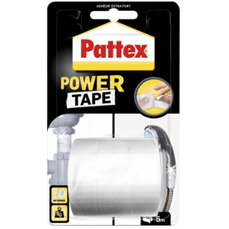 Pattex – Ruban adhésif Power tape blanc 5m – Extra fort jusqu'à 17 Kg – Résistant à l'eau et aux hautes températures – Technologie 3 couches