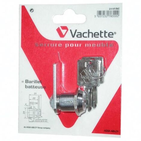 Vachette – Batteuse longue 31mm pour serrure de boîte aux lettres – Barillet à paillettes – 4 positions de montage – 2 clés incluses