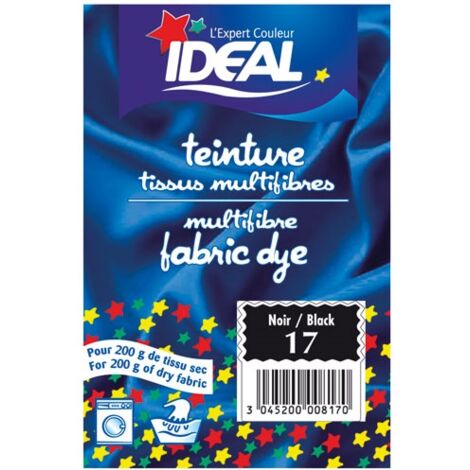 Teinture multifibres noir 15g – Pour tissus polyamides, laine, soie, coton et mélanges – Utilisation à la main ou machine à 80°C – Ideal