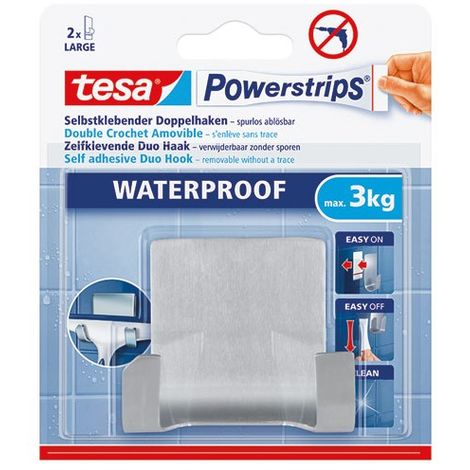 Tesa Crochet auto-adhésif Waterproof inox / plastique avec 2 x Powerstrips  Large