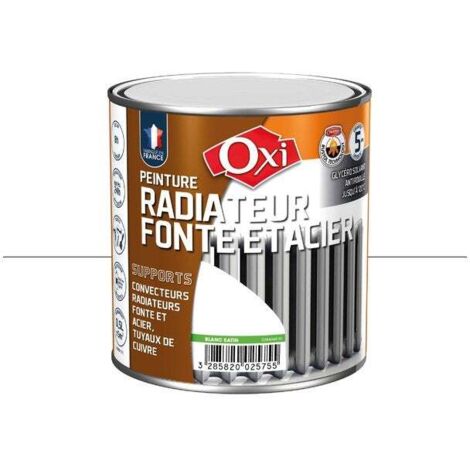 Peinture pour radiateur fonte et acier blanc satin 0,5 L – Résiste à 120°C – Application facile sur tous supports – Rendement 8 à 10 m²/L – OXI