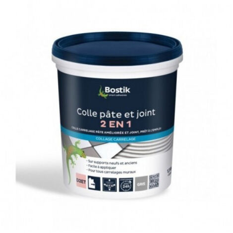 Bostik – Colle et joint 2 en 1 hydrofuge 1,5 kg – Pour carrelage jusqu'à 40 x 40 cm – Joint de 1 à 6 mm – Application facile dans pièces humides