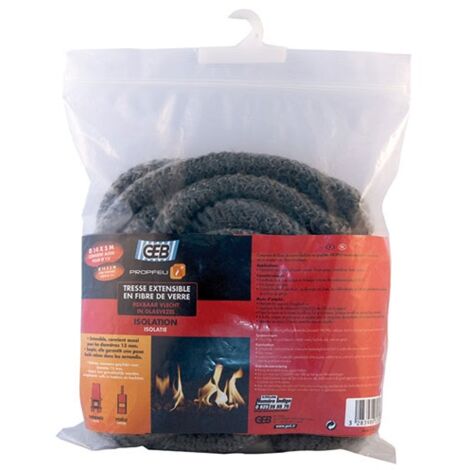 GEB – Tresse en fibre de verre extensible 14mm – Longueur 5m – Résiste jusqu'à 500°C – Pour étanchéité portes de fours et chaudières - 14mmx5m