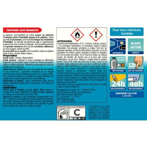 Peinture Peinture Anti-Humidité Satin Blanc 0,5 L - Julien