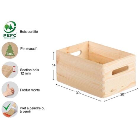 ASTIGARRAGA - Caisse sans couvercle en pin massif 30 x 20 x14 cm