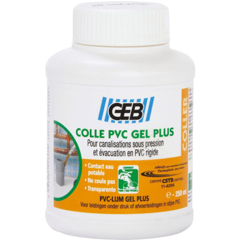 GEB – Colle PVC gel 250 ml – Application facile avec pinceau – Pour canalisations jusqu'à 160 mm – Évacuation eaux usées et systèmes sous pression - POT 250 ML (1/3)