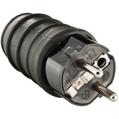 Zenitech – Fiche électrique mâle caoutchouc étanche IP44 2P+T 16A – Résistante à l'humidité – Pour caravaning et bateaux – Couleur noire