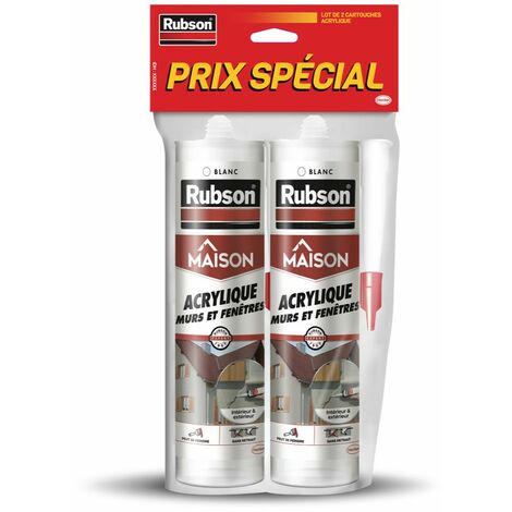 Rubson Lot de 2 Mastic Maison Acrylique Murs & Fenêtres, mastic acrylique blanc pour intérieur & extérieur, comble fissure, joint porte et fenêtre, 280 ml