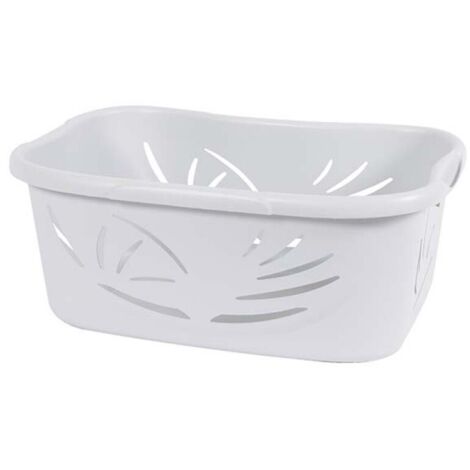 EDA – Corbeille à linge ergonomique 37L en plastique blanc cérusé – Dimensions 59x39x24cm – Design moderne pour salle de bains ou buanderie