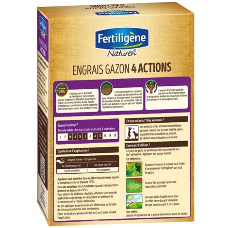 Engrais Gazon Fertiligène 4 Actions - 2,45 Kg, Azote Organique, Effet 3 Mois