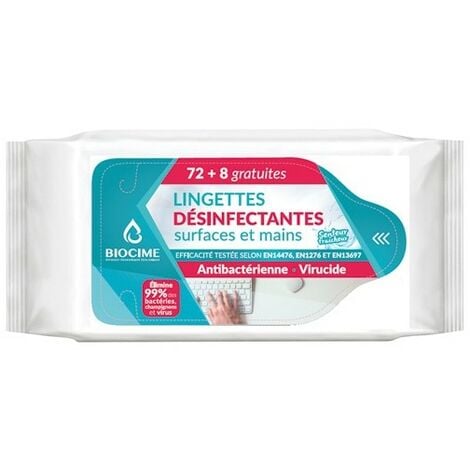 BIOCIME - Lingettes desinfectantes surfaces et mains (lot de 80)