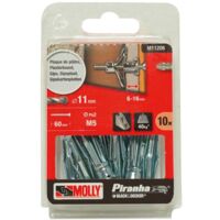 Cheville métallique à expansion 5x50mm – Charge maximale 20kg – Vis tête fraisée M5 x10 – Pour béton et maçonnerie – Molly