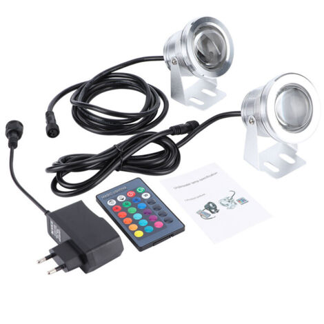 Eosnow Confezione da 2 faretti LED sommergibili, 5050 RGB, IP68 impermeabile, illuminazione subacquea, faretto LED per illuminazione da giardino esterna con telecomando e cavo di alimentazione 2M DC12 (1/4)