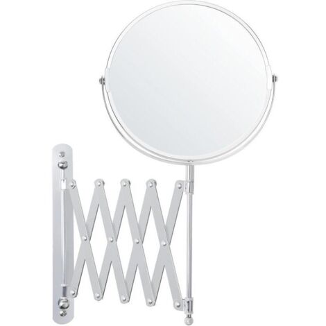 Specchio ingranditore da parete estensibile e girevole a 360° - Ingrandimento 3x - 22 x 21,7 cm - Specchio da parete per bagno bifacciale in acciaio inox per trucco e rasatura