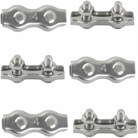 Morsetti per cavi in acciaio inossidabile 304 M4 Duplex per cavi metallici, stendibiancheria, funi metalliche, vele parasole sospese, patio fisso, 6 pezzi (1/4)