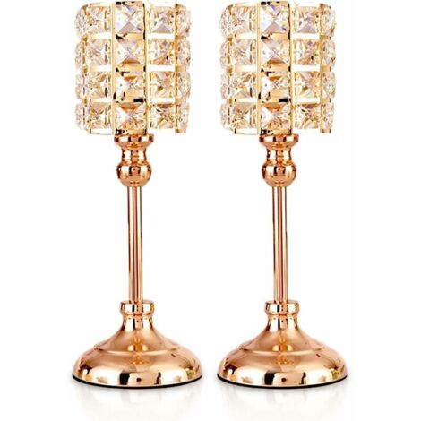 Portacandele in cristallo dorato da 2 pezzi, cilindro in metallo, lampadario di lusso, altezza 35,5 cm, decorazioni portacandele per Natale, soggiorno, centrotavola per matrimoni (grande)