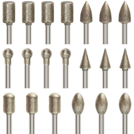 CSPARCV Set di 20 punte rotanti diamantate, set di punte per incisione con gambo da 3 mm (1/8"), punte rivestite diamantate per rettifica di utensili rotanti, lucidatura, incisione fai da te, foratura (1/4)