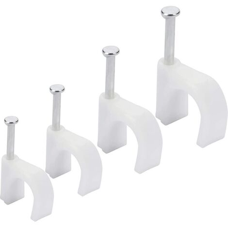 Fascette fermacavi per cavi elettrici ed Ethernet (confezione da 400) - 6 mm, 7 mm, 8 mm, 10 mm - Fascette fermacavi elettriche con chiodi in ferro per cavi CAT5, CAT6, RG6, RG59, RJ45 e TV (1/4)