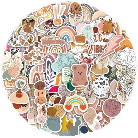 CSPARCV 100 pezzi adesivi estetici, adesivi per scrapbooking, adesivi kawaii, adesivi per bottiglie d'acqua, scrapbooking, diario, laptop (Boho 1) (1/4)