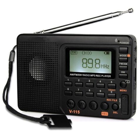 Radio portatile, piccola radio ricaricabile, FM AM SW, alimentata a batteria e rete elettrica, scheda TF, registratore, MP3, timer di spegnimento, bagno, cucina