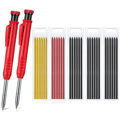 Set di matite meccaniche da carpentiere, 2 matite da costruzione e 18 ricariche, matita da falegname con temperino per carpentieri e muratori (nero, blu)