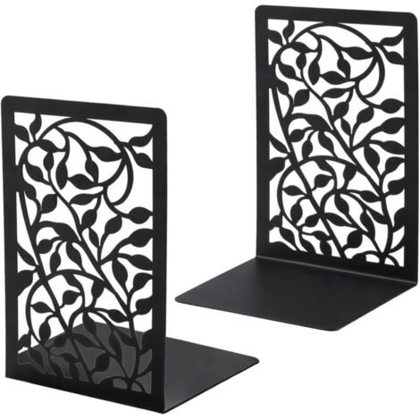 Set di 2 coppie di fermalibri in metallo per scaffali, fermalibri a forma di albero per libri pesanti, neri, per casa, ufficio, scuola