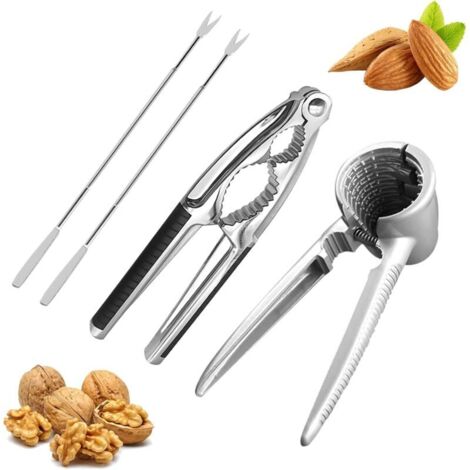 Schiaccianoci multifunzionale con pinzetta, facile da usare, 2 forchette in acciaio inox, apri noci con impugnatura antiscivolo per noci, nocciole e mandorle. (1/4)