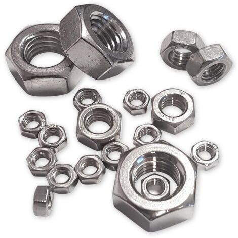 Dadi DIN 934 a 6 lati in acciaio inox A4 AISI 316, gamma da 5 a 16 mm - dettaglio: Ø 10 x 150