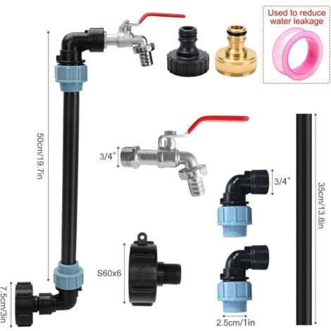 Rubinetto per serbatoio IBC da 1000 litri, kit di raccordi da 3/4", adattatore per raccolta acqua piovana con raccordo S60x6 e nastro sigillante, collo d'oca in ottone.