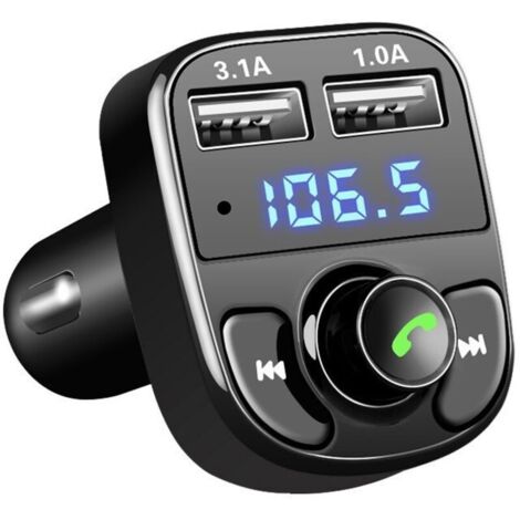 Adattatore Bluetooth per auto, trasmettitore FM MP3, caricatore per accendisigari, caricatore con 2 porte USB e supporto per schede di memoria USB/TF per chiamate in vivavoce.