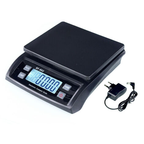 Bilancia di precisione per pacchi fino a 30 kg, ideale per spedizioni e stoccaggio, unità di misura: kg/lb/oz, display LCD retroilluminato, funzioni tara e PCS, alimentatore incluso. (1/4)