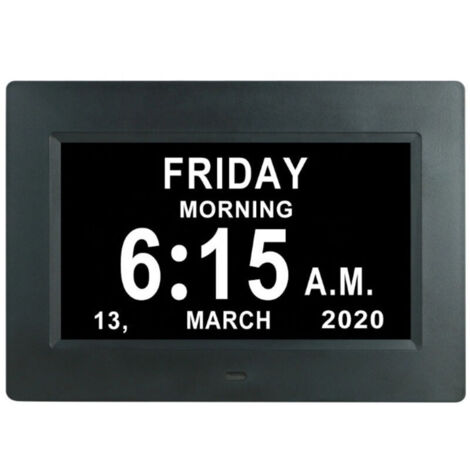 Orologio digitale Tigrezy da 7 pollici con display LCD, indicazione di data, giorno e ora, visualizzazione non abbreviata, oscuramento automatico, 8 lingue, display HD, promemoria per persone con Alzh (1/4)