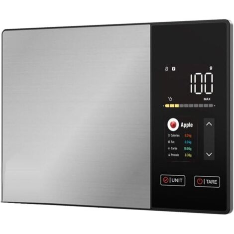 Bilancia da cucina in acciaio inox da 5 kg, calcola peso, calorie, proteine, grassi e carboidrati, per una cucina sana.