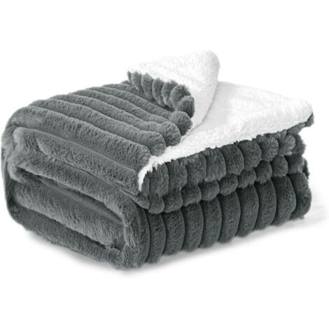 Coperta in morbido pile Sherpa - Plaid grigio per divano, spessa, soffice, comoda e calda, per letto singolo, regalo per donna, 100 x 150 cm