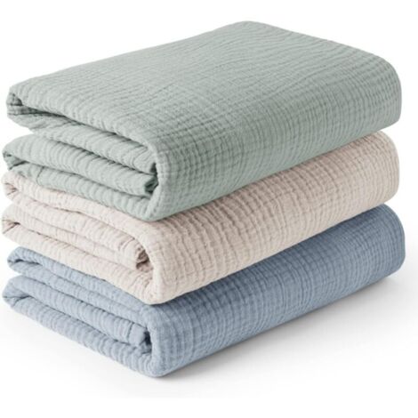 Set di 3 coperte fasciatoio unisex in mussola per neonati, taglia grande 120 x 120 cm, morbide e traspiranti, per neonati maschi e femmine. (1/3)